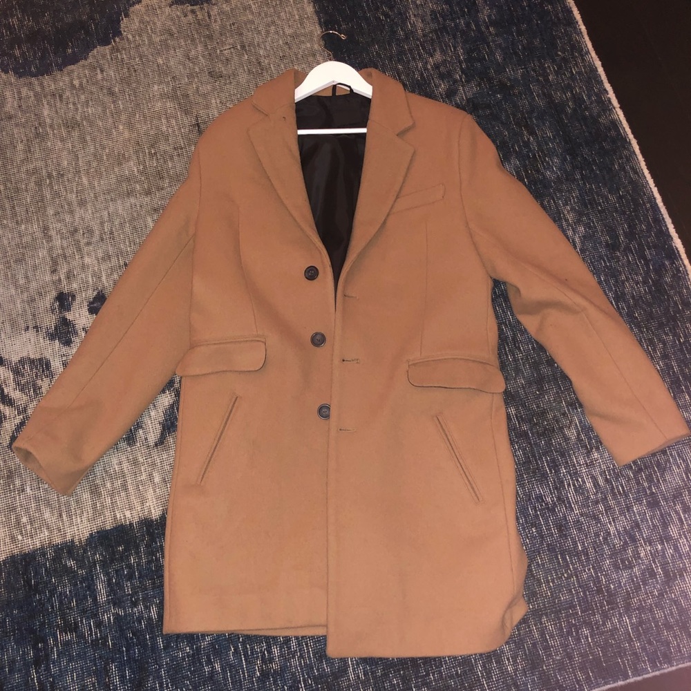 ASOS Camel Single-Breasted Wool Blend Coat